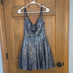 Elegant Sequin Navy Dress, With Cute Cut-out And Pockets! Size 5/6